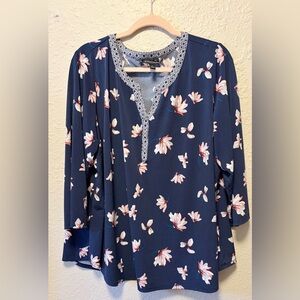 Navy Blue Plus Size 3X Long Sleeve Blouse By 41 Hawthorn